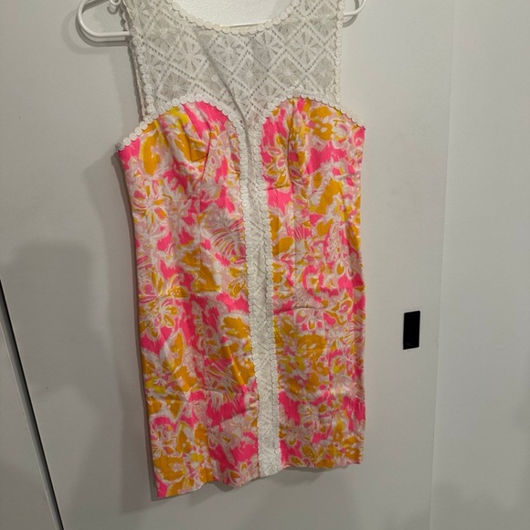 Lilly Pulitzer Floral Pink and Yellow Lace Dress Size 4 - Picture 1 of 4